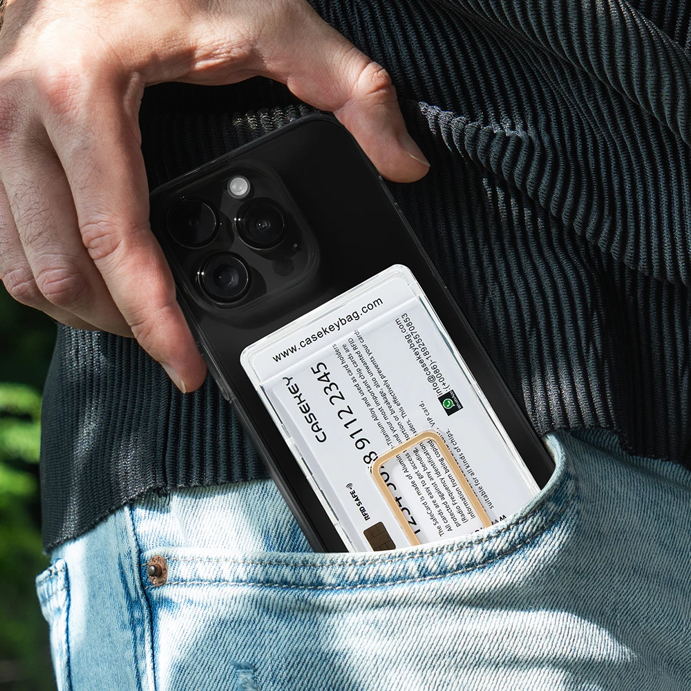 New Transparent Clear Plastic Mobile Phone Card Pocket Cardholder Slim Strong Magnetic Card Holder Wallet with Stand for Phone