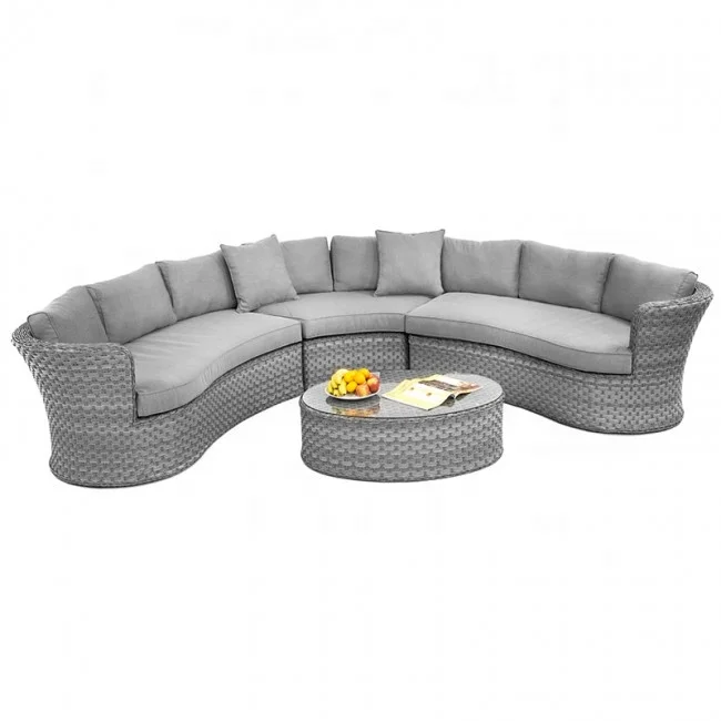 Rattan Furniture Sofa Set Victoria Rounded Corner Group Wicker Half Moon Round Sofa