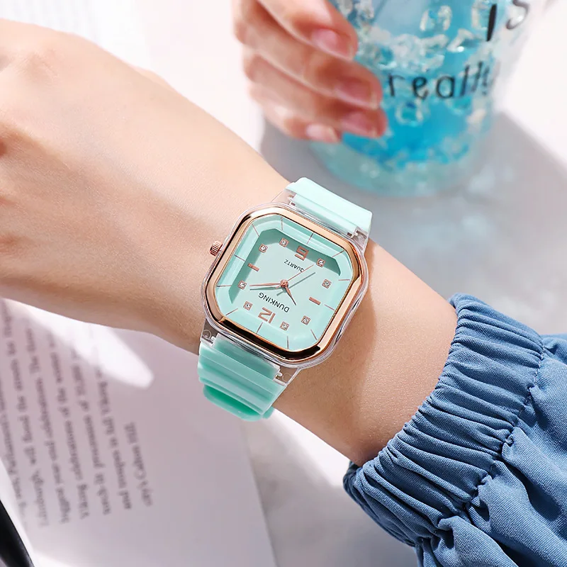 Fashion design Candy Color Jelly Student Silicone Band Girl Square Quartz Watches Trendy Sports Digital Dial Wrist Watches