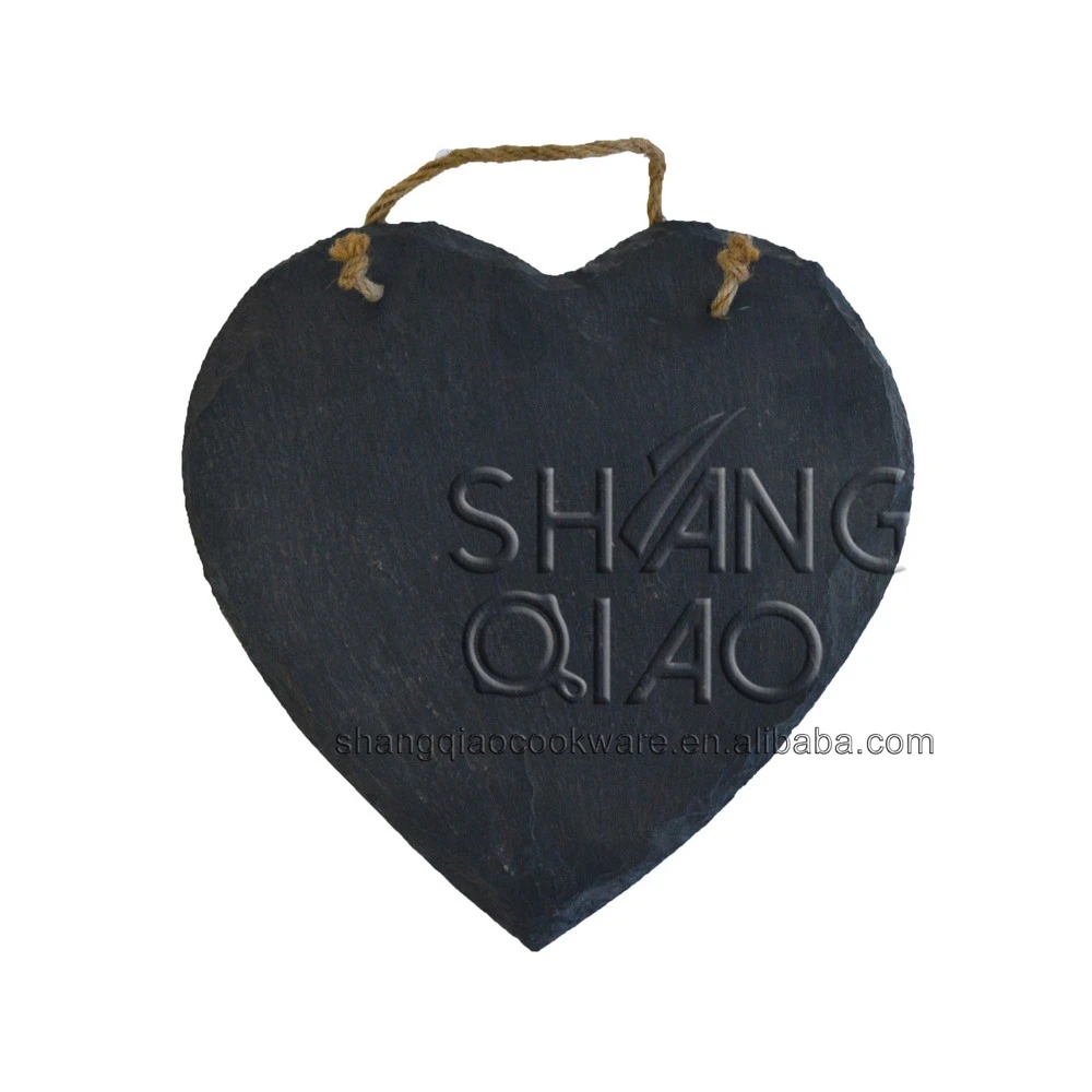 Natural Stone Heart Shape Slate Hanging Board With Jute Rope
