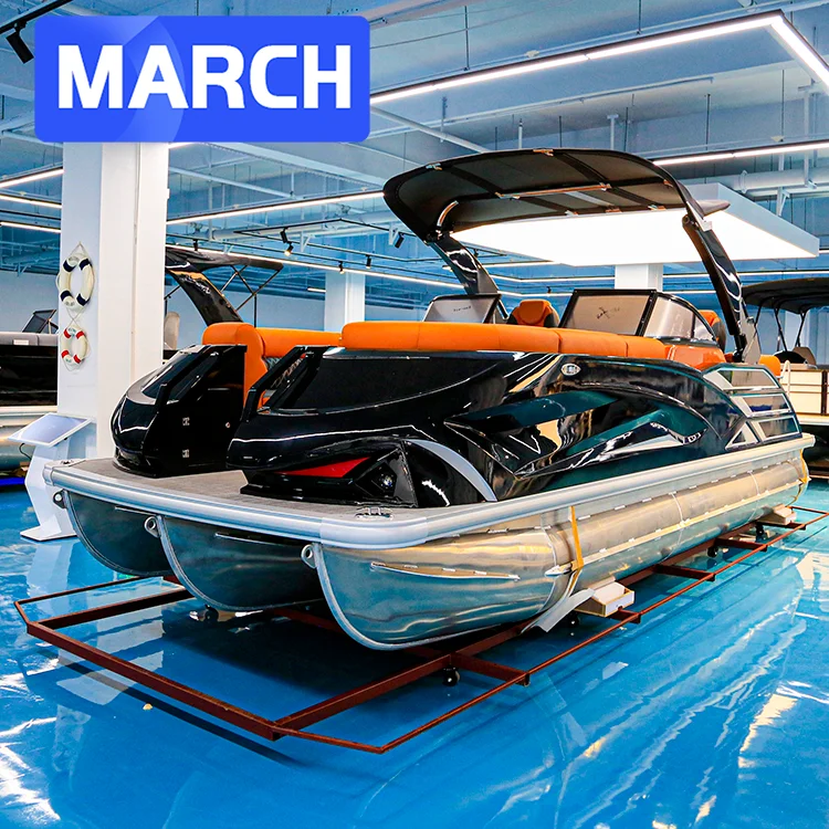 Factory Price Luxury Yacht Family Party Pontoon Boat with Sun Bed Aluminum Hull Outboard Engine