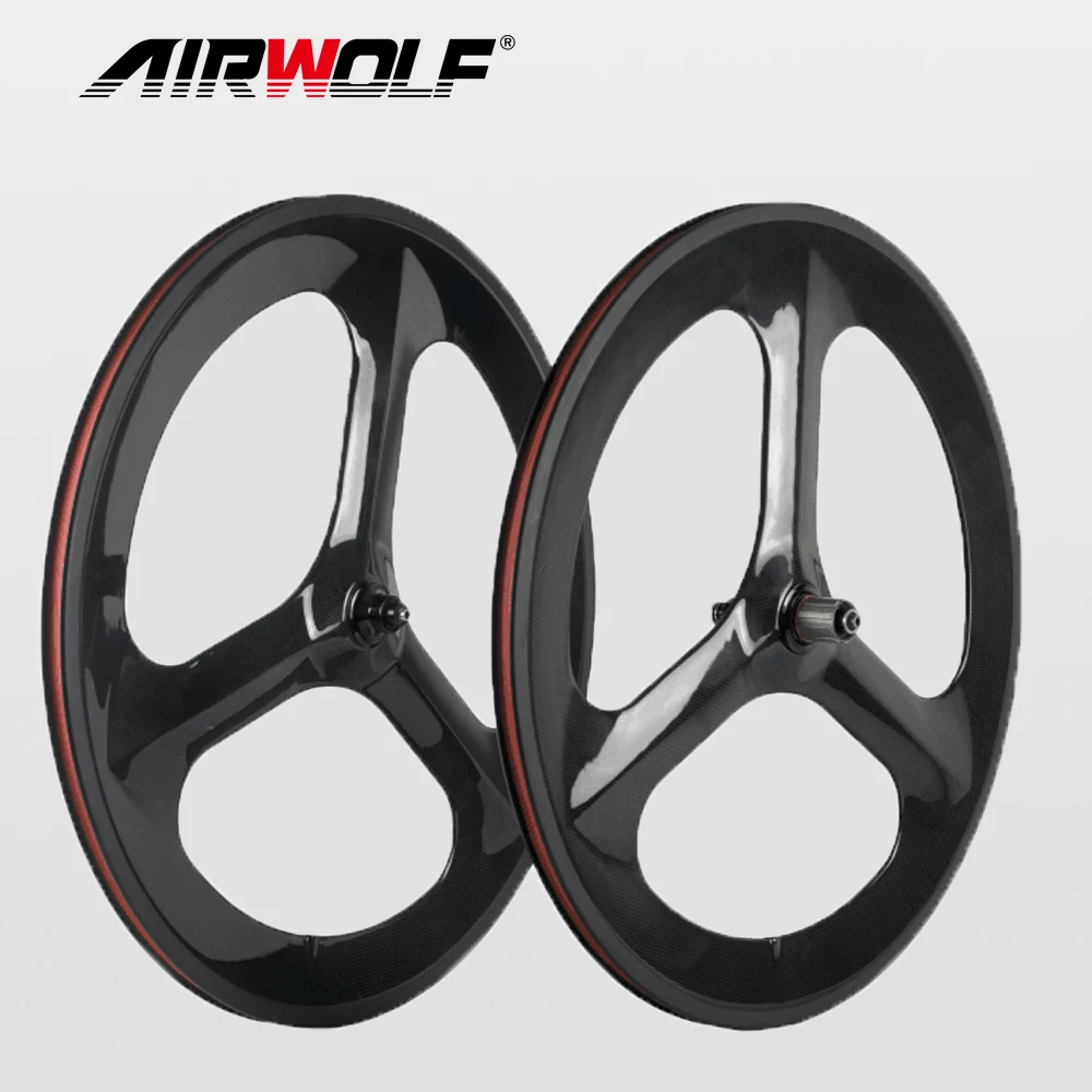 700C carbon wheelset 65mm Tri spoke road wheel,Clincher/Tubular with 23mm width 3 spoke carbon bike wheels