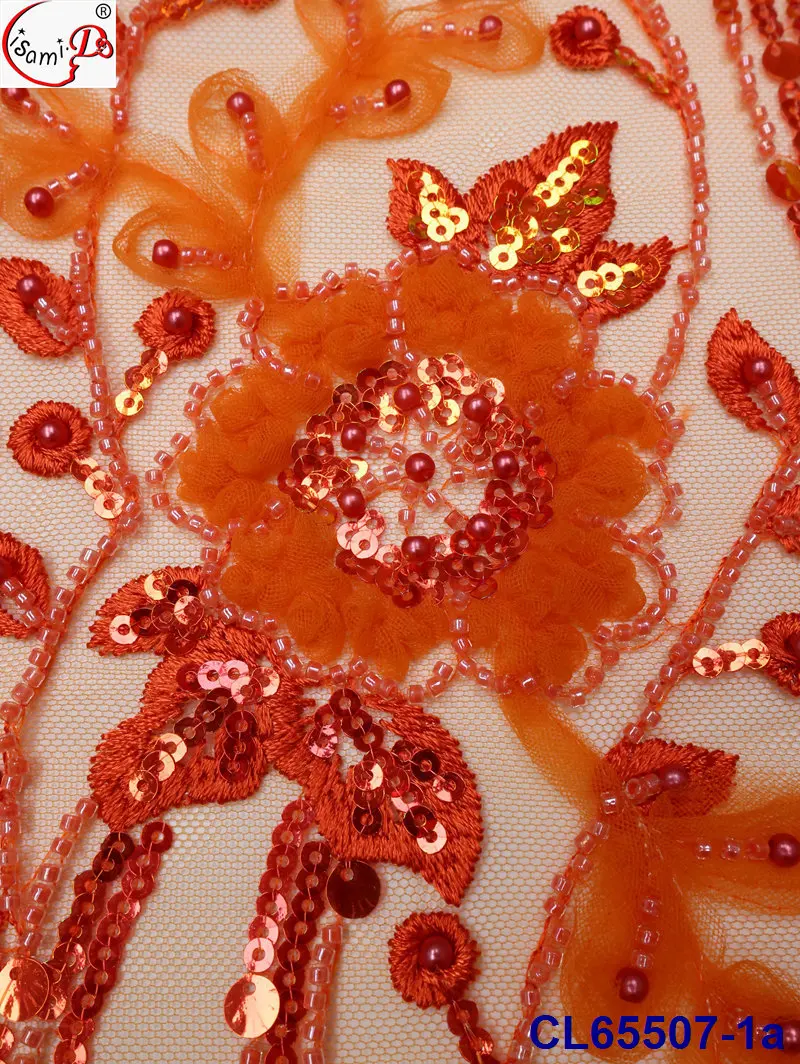 lisami rts produced  big flower sequins 3d fashion embroidery evening dress lace fabric