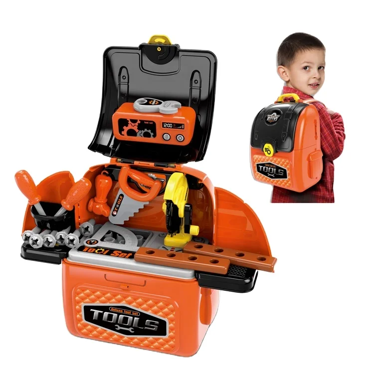 Hot sale 2 In 1 Kids Plastic Tool Set Toy Bag Pretend Play Set Backpack Tool Toy For Boys