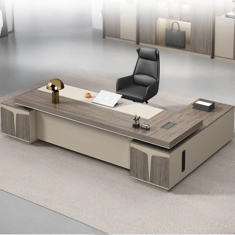 LANRAN 50mm Panel Wooden L-shape CEO Office Executive Desk High-end with Side Cabinet
