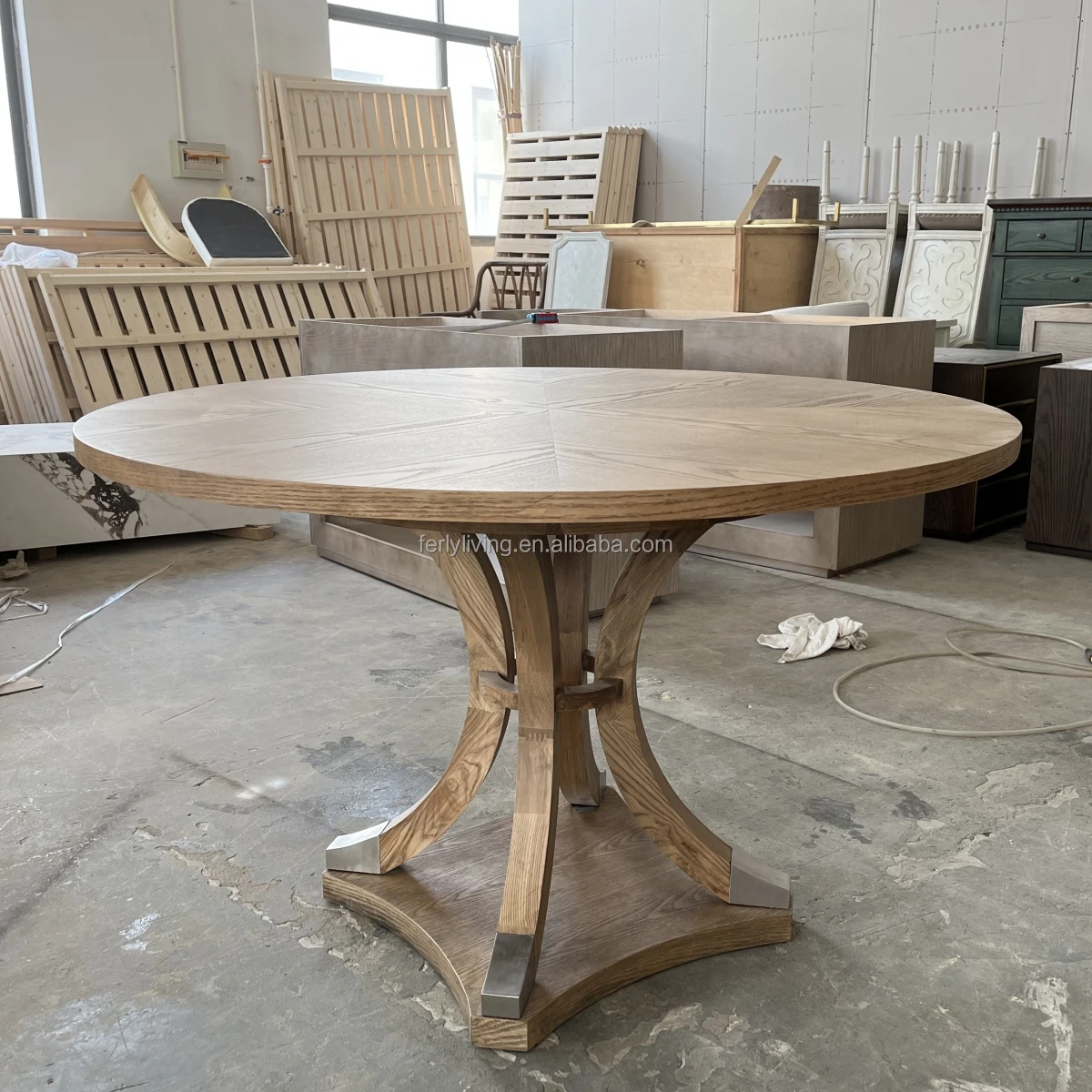 FERLY Luxury Morden Foldable 6 Chairs Dining Room Furniture  Customization Wood Round Dinning Table Set