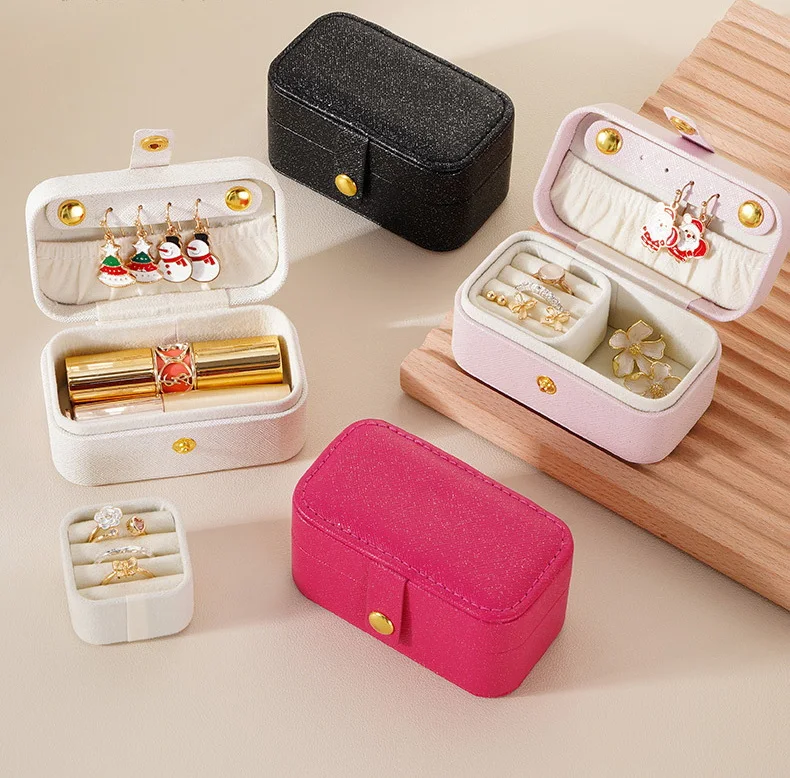 Hot Selling Pink Travel Mini Jewel Case Box Cute Leather Storage Ring Necklace Packaging Organizers  jewelry box