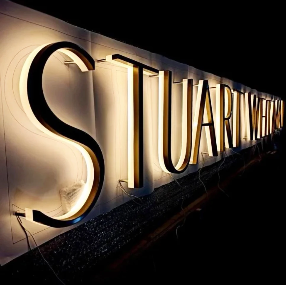 Custom Outdoor Restaurant Names And Logo Light Up Letters 3D Gold Stainless Steel Channel Letter Sign