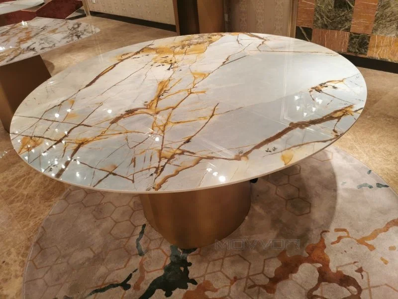 High level Classic Modern Dining Room Furniture white marble ROUND dining table with stainless steel curve base