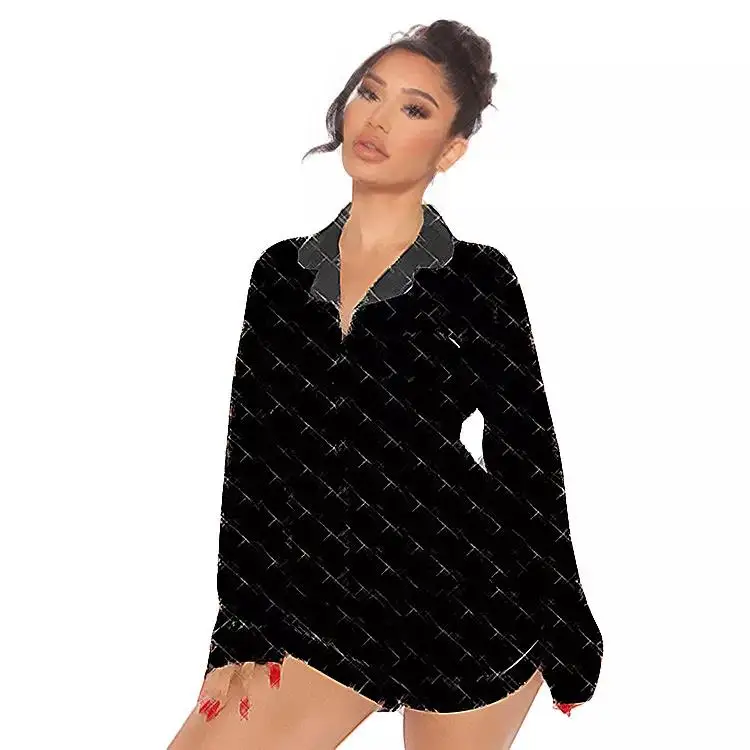 2023 Designer Print Satin Silk Pajamas Sets Nightwear For Women Luxury 2 Pieces Long Sleeve Pyjamas Short Set