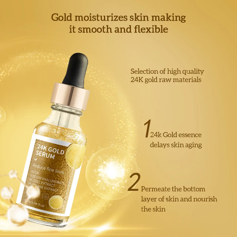 Wholesale Private Label Serum Hyaluronic Anti-aging Anti-wrinkle Moisturizing Vitamin E Collagen 24K Gold Serum