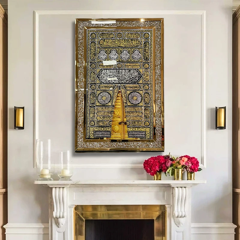 Hot in the Middle East Rose gold diamond mirror art muslim style wall art hotel home decor brown decoration home for living room