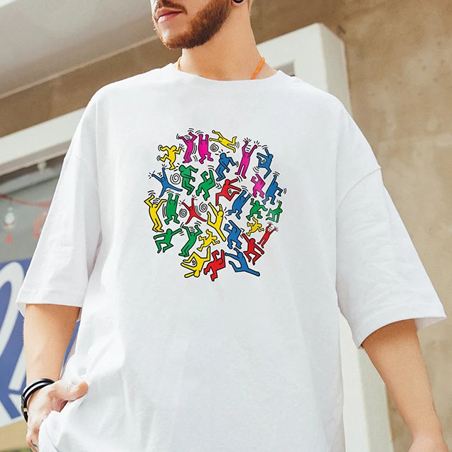 Custom logo trendy big and tall hip hop round neck drop shoulder printed 100% cotton half sleeve t shirt men