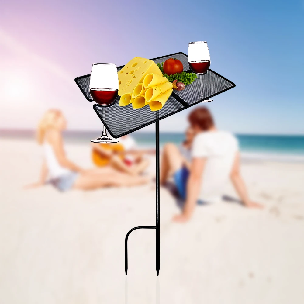 Портативный пляжный стол из кованого железа, подходящий для песочной травы, открытый лоток для закусок вина и сыра