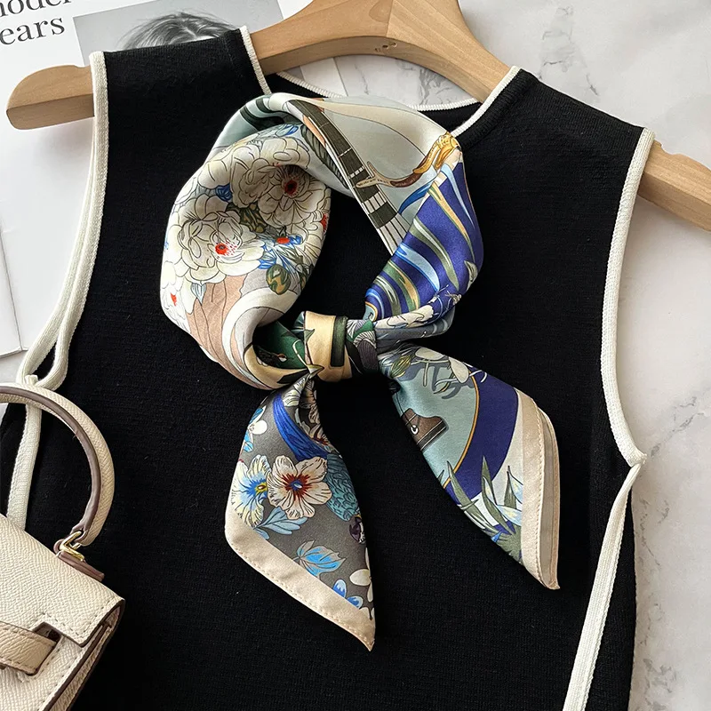 Square Pure Silk Scarves Hijab Printed Scarf Silk Bandana For Women Spring Silk Scarf for Hair Customized Pattern and Logo