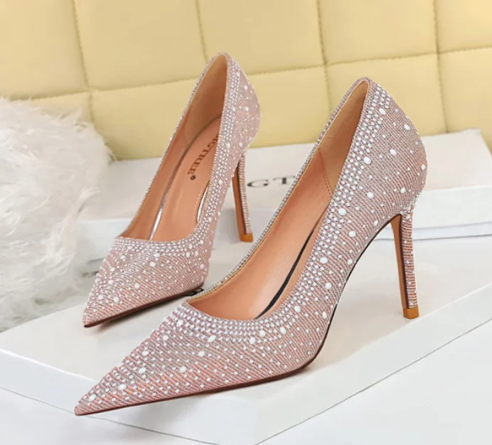 Korean fashion sexy women suede pointed toe rhinestone thin high heel shoes 42 43