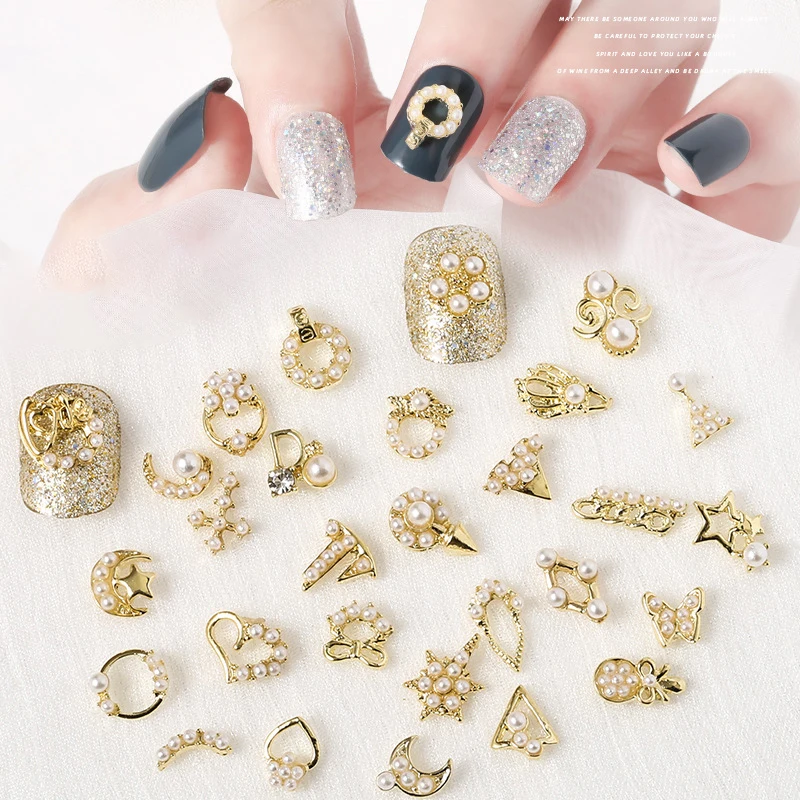 30 designs Metal Alloy Nail Art Pearls Rhinestone Diamond Nail Art Charms for 3D Nail Design 20pcs/bag