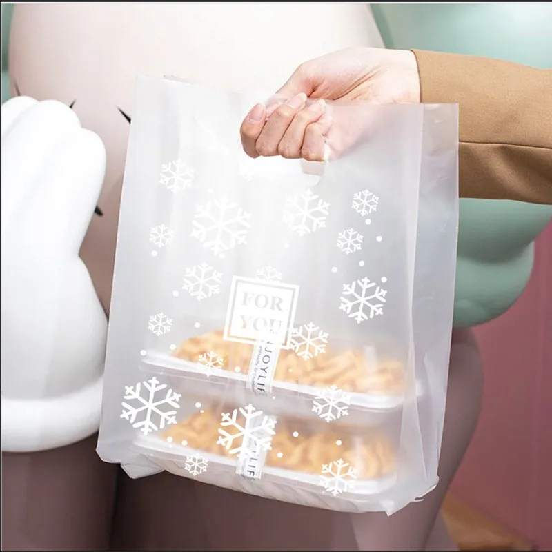 Custom Cheap Printed Plastic Frosted Bag With Handle  Bread Cake Bakery Packaging Take Away Bags