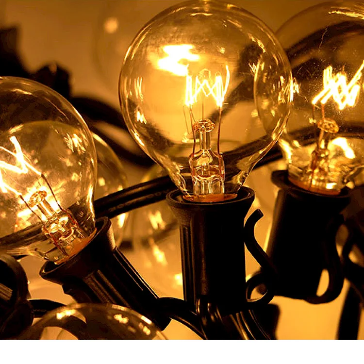 Black Outdoor String Lights 25 Feet G40 Globe Lights with E12 Socket Base Clear Glass Bulbs Waterproof Connectable Hanging Light