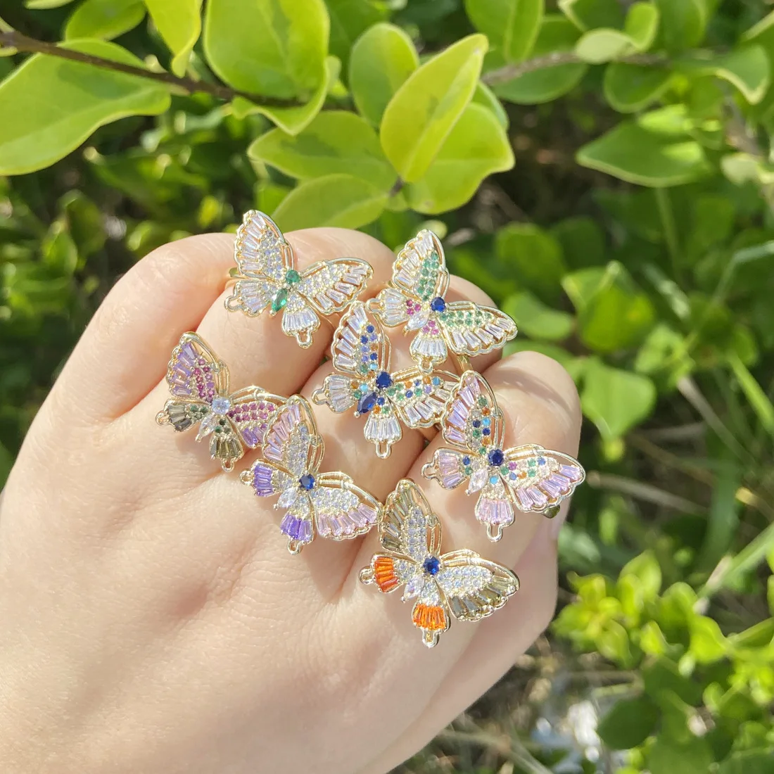 Polychrome Butterfly 18Krgp Ring INS Opening Adjustable Zircon Butterfly Ring Brass