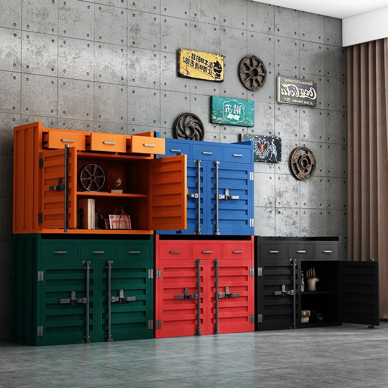 Factory Direct  Customized Industrial Container Cabinet Locker Vintage Storage Side Table Bar Iron Furniture Storage Cabinet