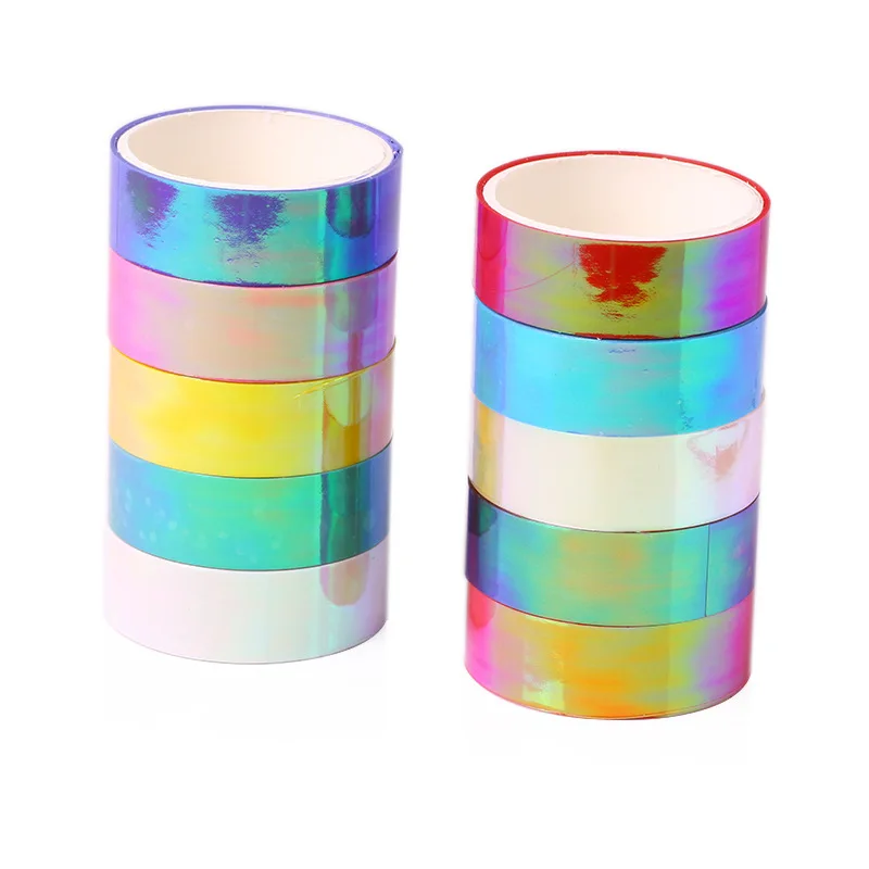 10 Pcs 15mm*3m Rainbow Laser Washi Tape Glitter Stationery Scrapbooking Decorative Adhesive Tapes DIY Masking Tape