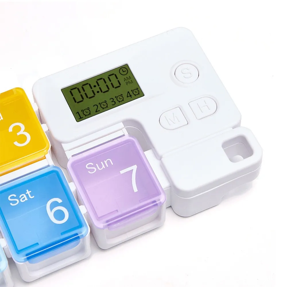 7 Days Weekly Electronic Digit Medicine Reminder With 7 Compartments Detachable Portable Alarm Pill Box Timer