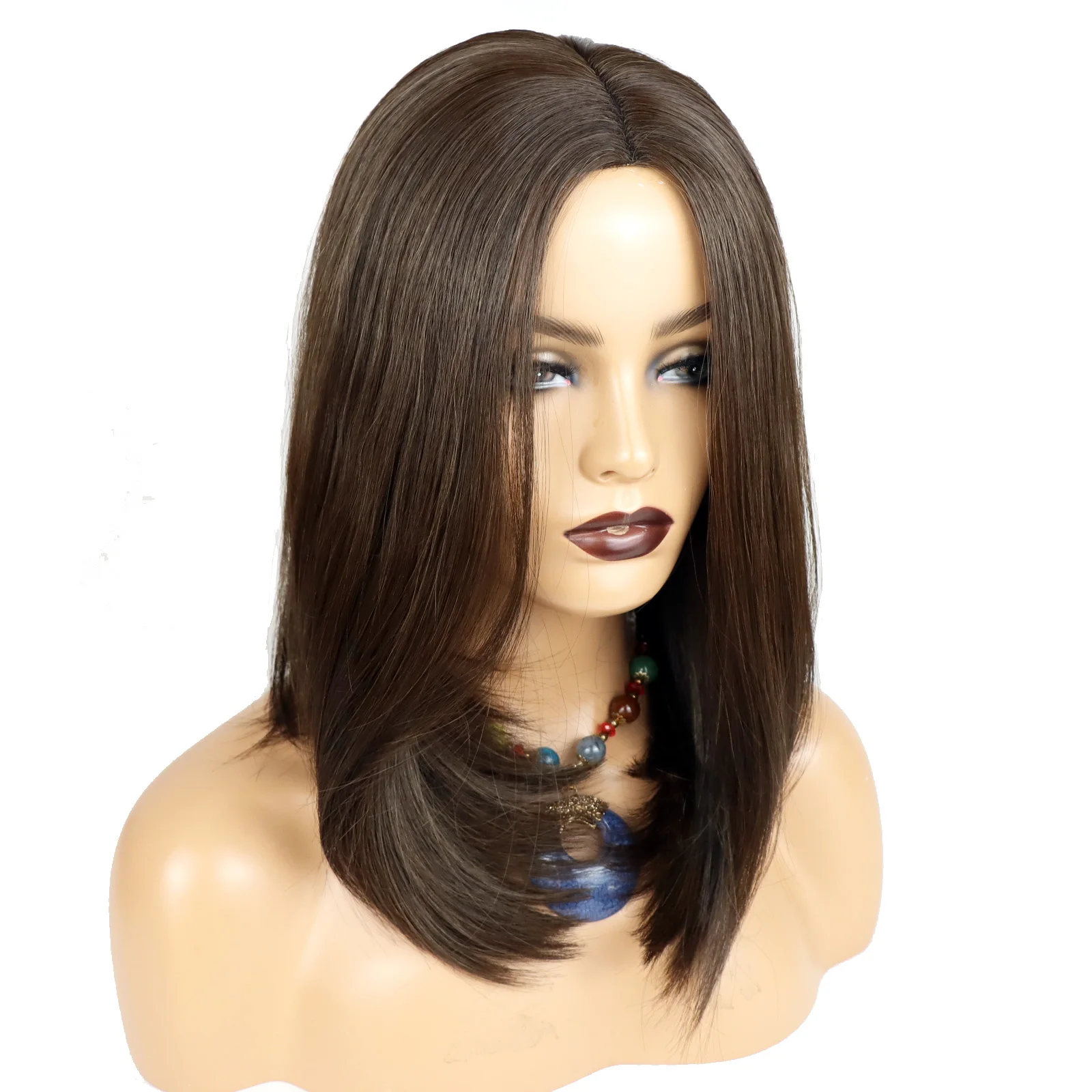 5x5 Silk Base Topper for Jewish Women Brown Color Bob Jewish Topper Wig Straight 14inch Japanese Futura Fiber Synthetic Hair Wig