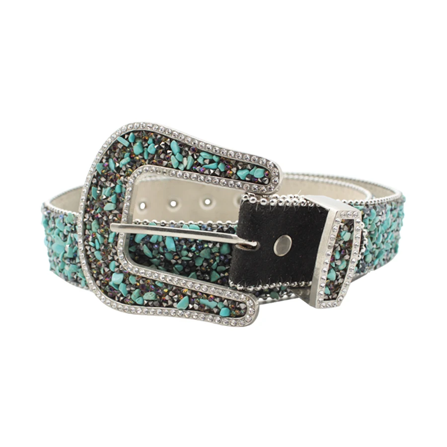 Trendy shiny Gem inlay rhinestone metal belt Customized  Alloy buckle belts for women