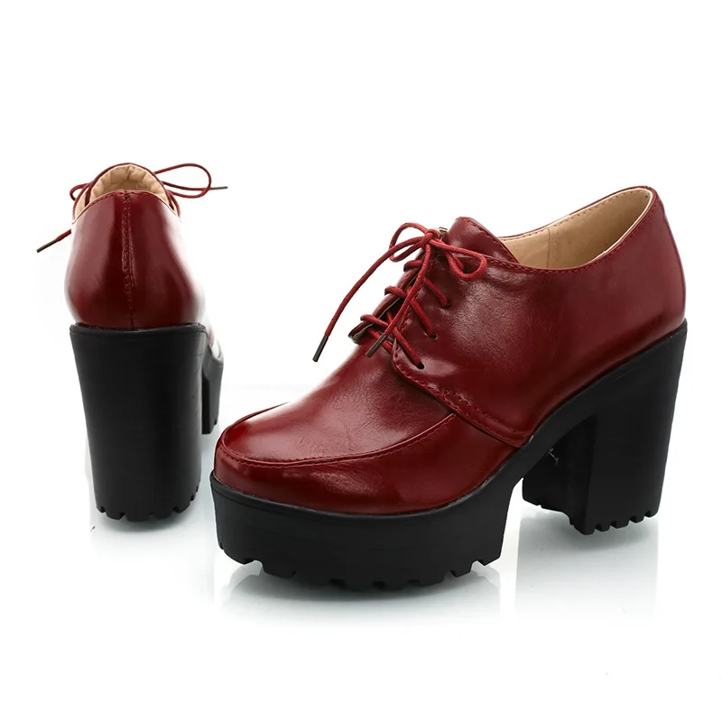 BUSY GIRL DR4960 Women loafers platform lace up block heels casual shoes for women office oxford loafer shoes for women