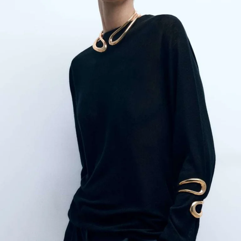 Hot Sale ZA Geometric Metal Necklace Bracelet Set for Women Temperament Exaggerated Party Dinner Jewelry Accessories