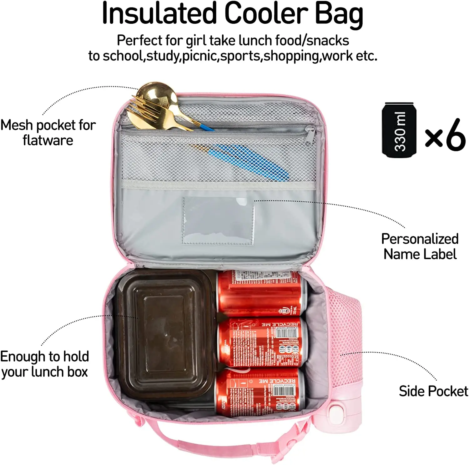 Kids Rainbow Lunch Box Girls Insulated Lunch Bag with Shoulder Strap Pocket Cooler Thermal Meal Lunch Tote Bag for School