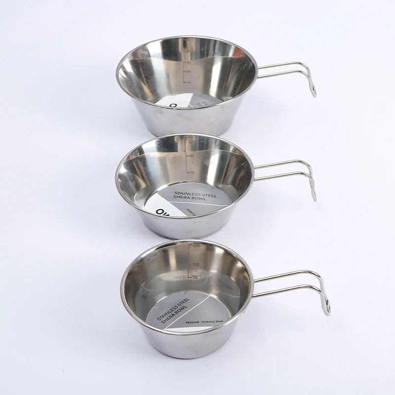 Stainless Steel Set of 3 Pieces Single Handle Wide Mouth Measuring Cup Outdoor Camping  Wide mouth measuring cup outdoor camping