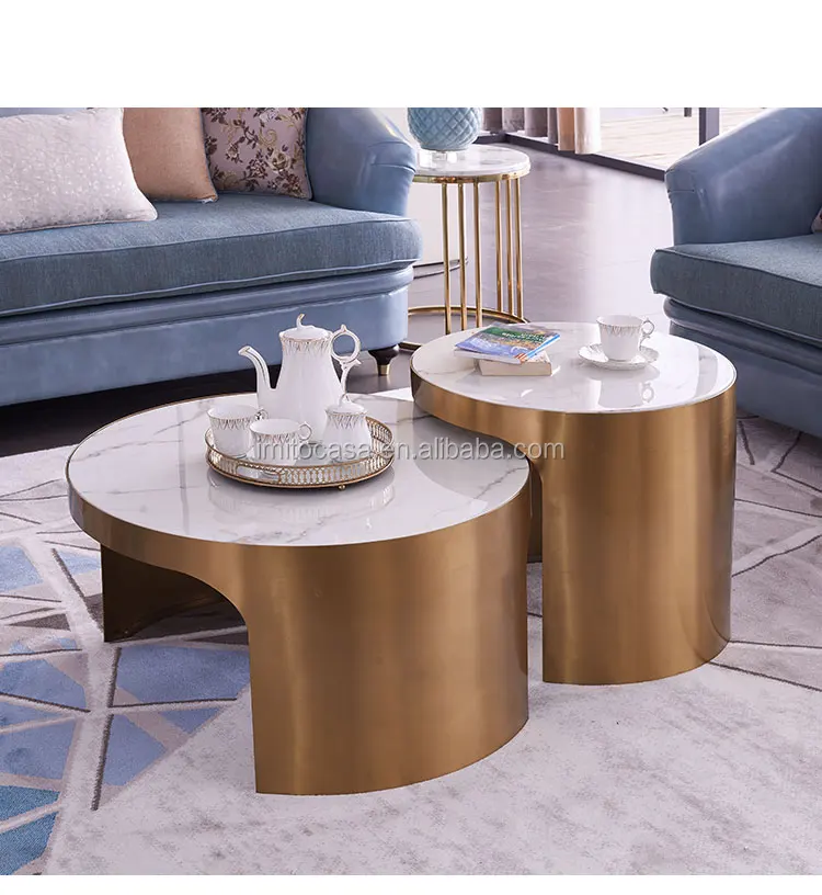 
Italian Fancy Modern Living Room Furniture Faux White Marble Coffee Table With Stainless Steel Base Round Creative Center Table 