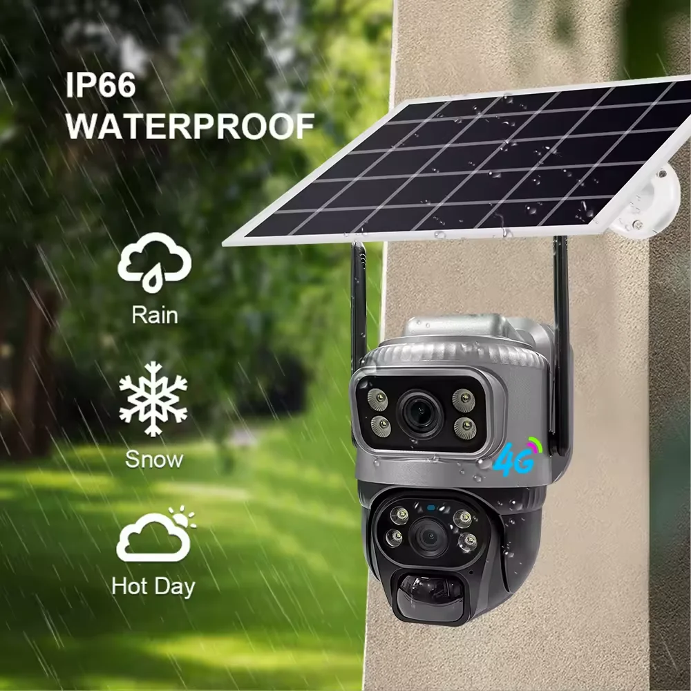 New Model V380 4MP 4G WIFI IP PTZ CCTV LTE Solar Camera Dual Lens wide angle PIR motion detection with SIM Card