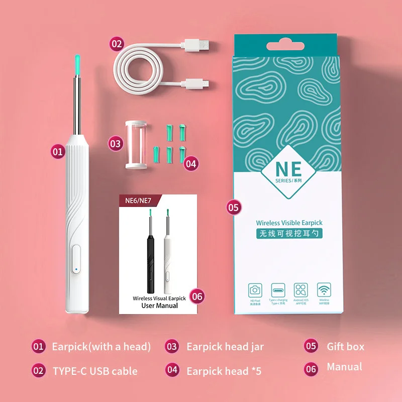 Visible Ear Scoop Otoscope Ear Wax Removal Tool with Camera Ear Endoscope Cleaner Earpick kits for Android IOS