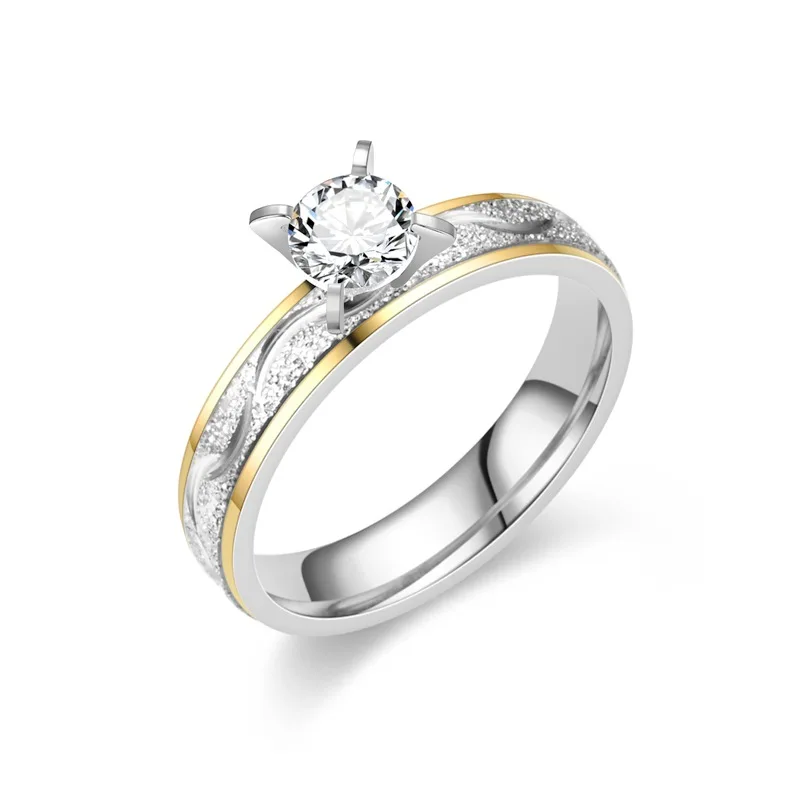 2023 Stainless Steel Titanium Steel Couple Ring Two-tone Gold Diamond Ring