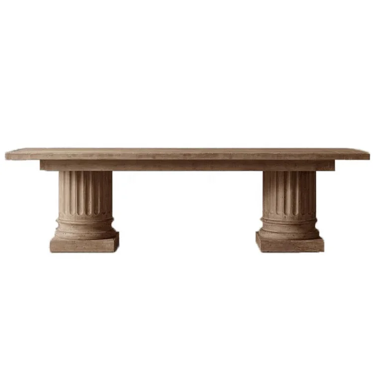 Custom-made French dining room home furniture pedestal rectangle large oak wood dinning table