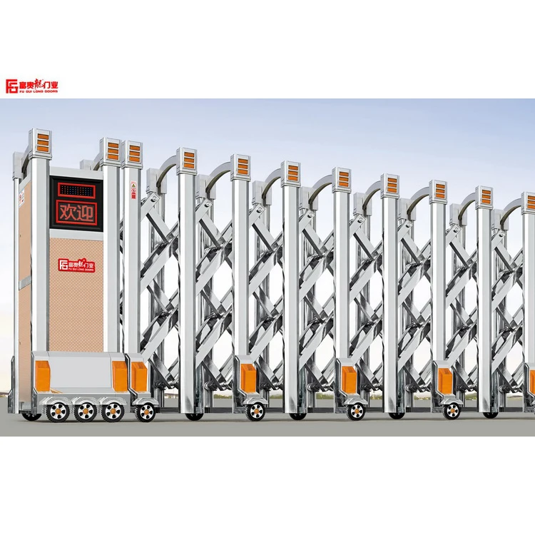 Stainless steel industrial folding gate retractable gate with LED screen telescopic door