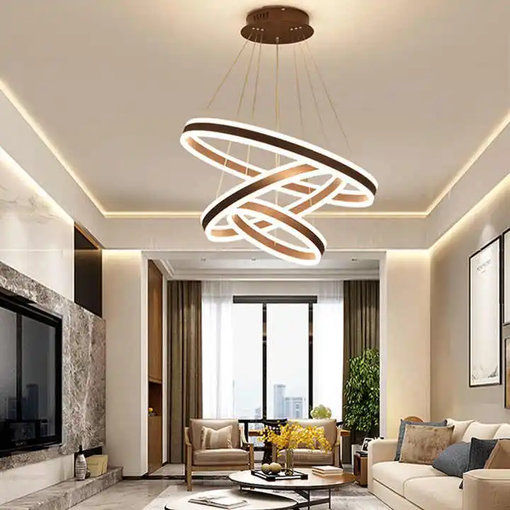New Hotel Room Modern Led Ring Circular Pendant Chandelier Round Crystal Metal Modern Simple Modern 3 Ring Chandelier