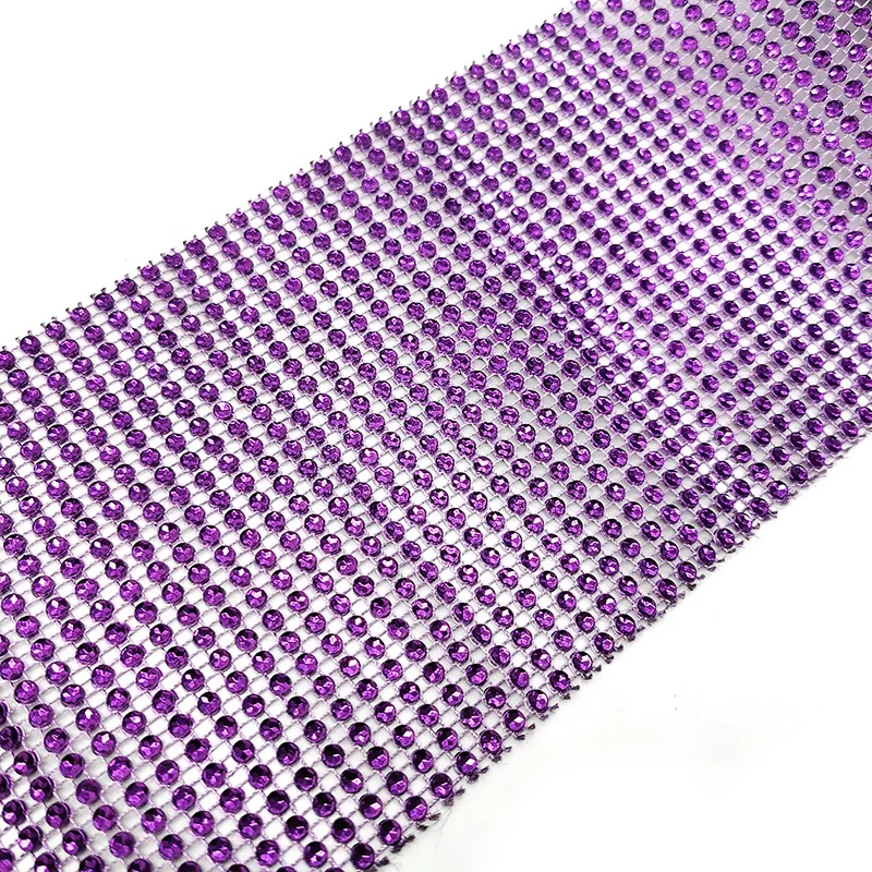 wholesale 24row Deep purple diamond mesh wrap trimming rhinestone plastic ribbon trim for wedding party craft decoration
