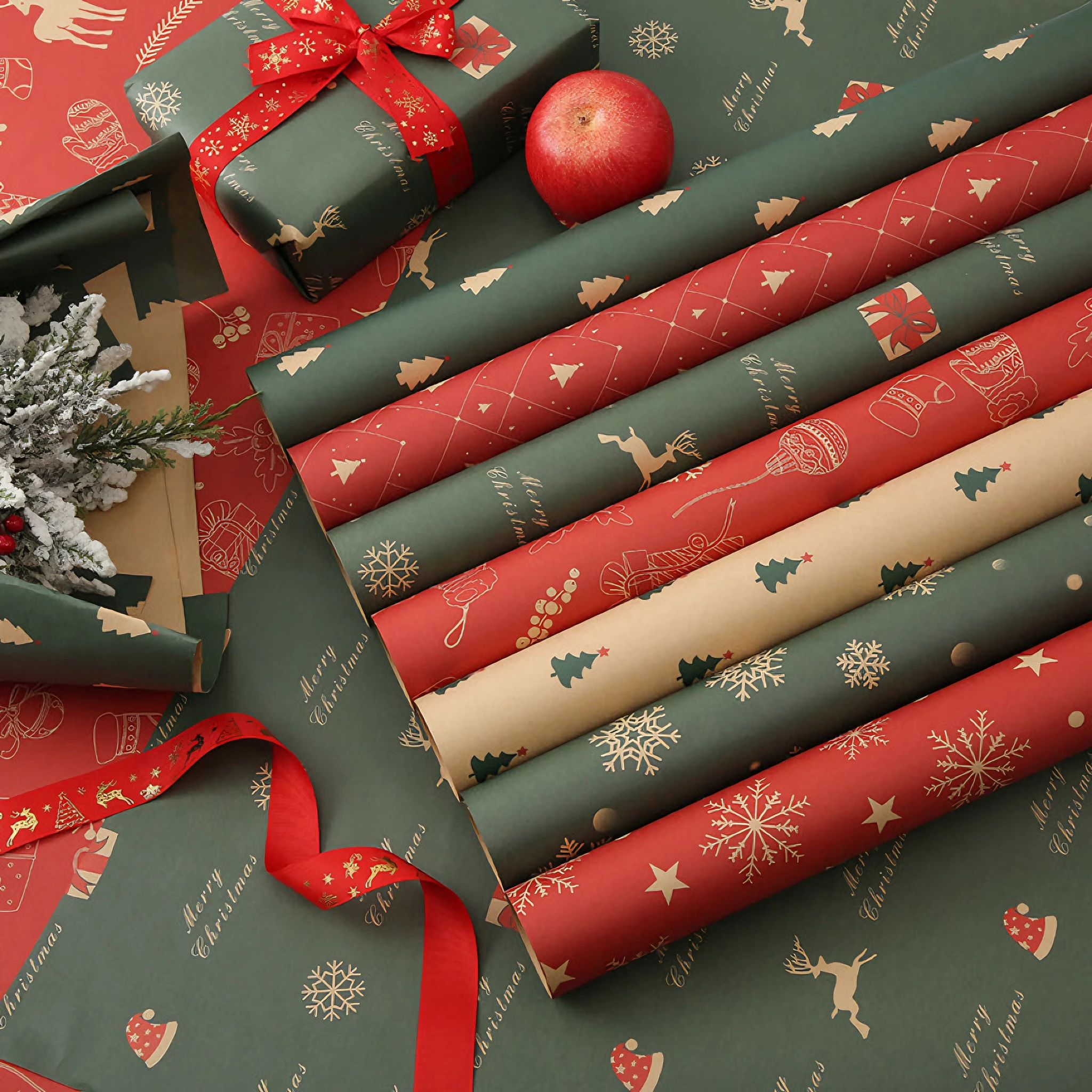 2024 Wholesale New High Quality Christmas Snowman Models Fruit Flowers Gift Wrapping Paper