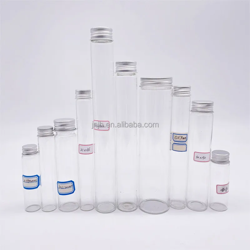 Стеклянная круглая плоская трубка с пробкой и алюминиевой крышкой для