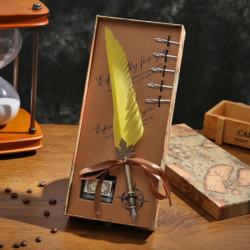 New European Style Retro Dip Pen British Student Dip Metal Fountain Pen Birthday Gift set Feather Pen