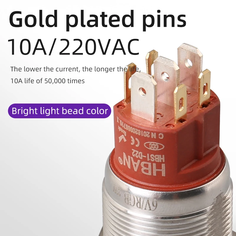 6v 48v switch multicolor led waterproof ip65 5 pin stainless steel 22 mm start and stop pushbuttons