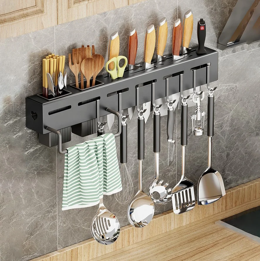 Kitchen punch-free wall-mounted knife spoon fork rag utensil wall organizer holder rack holder rack hanger for collectible spoon