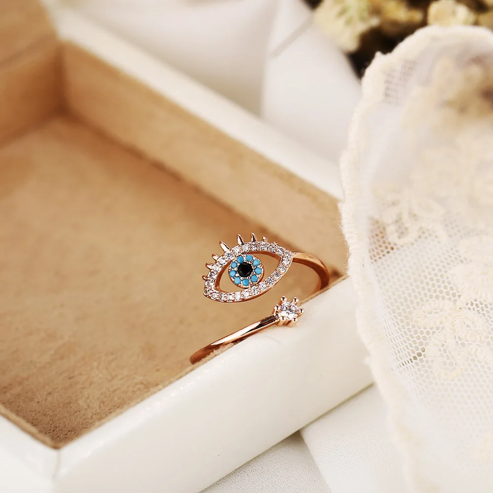 Personalized Blue Crystal Eye Finger Opening Adjustable Zirconia Devil Eye Ring