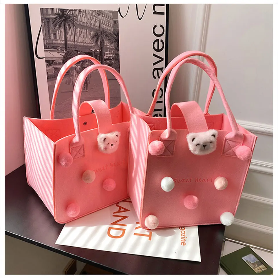 Cute Children Cartoon Felt Sculpture Tote Handbag Portable Bag Kids Cartoon Gift Bag Organizer Casual Shoulder Bags