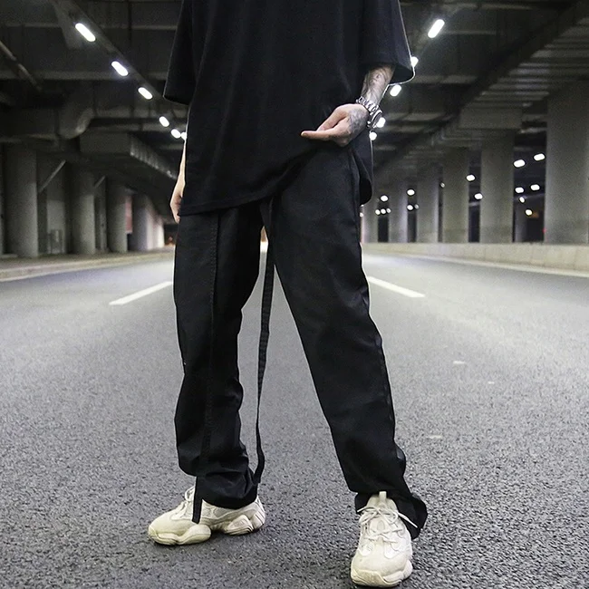 
Factory elastic waist draw string tracksuits men loose straight outdoor casual wear plain color streetwear stock dropshipping 