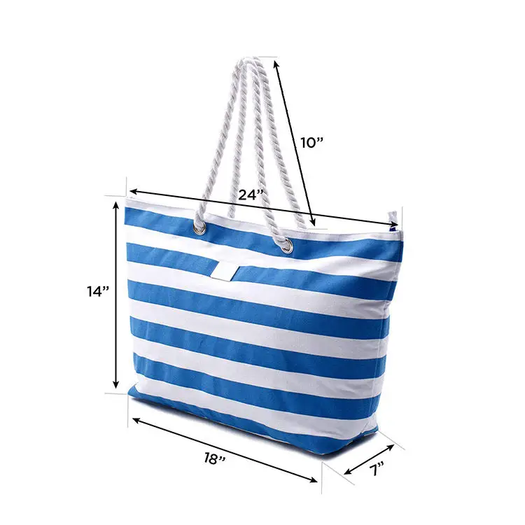 Wholesale Customized High Quality OEM Striped Knitted Cotton Canvas Tote Bags Shopping Bags Beach Bags With Rope Handle